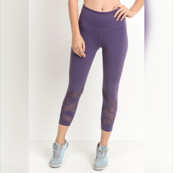 Mono B Pants - Highwaist Zig Zag Mesh Panel Capri Leggings Yoga
